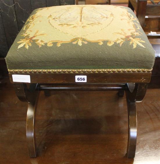 Mahogany X frame tapestry top stool